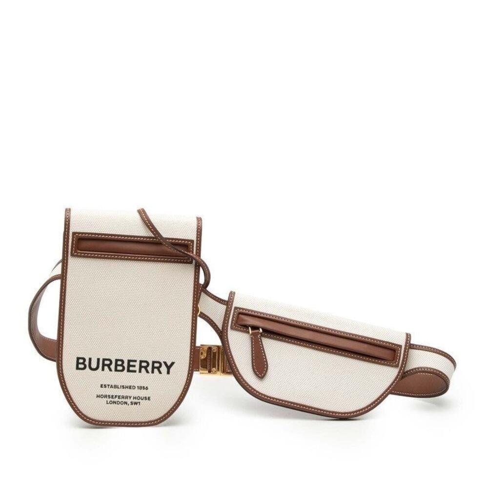 Burberry Horseferry Logo Canvas Leather Belt Bag White